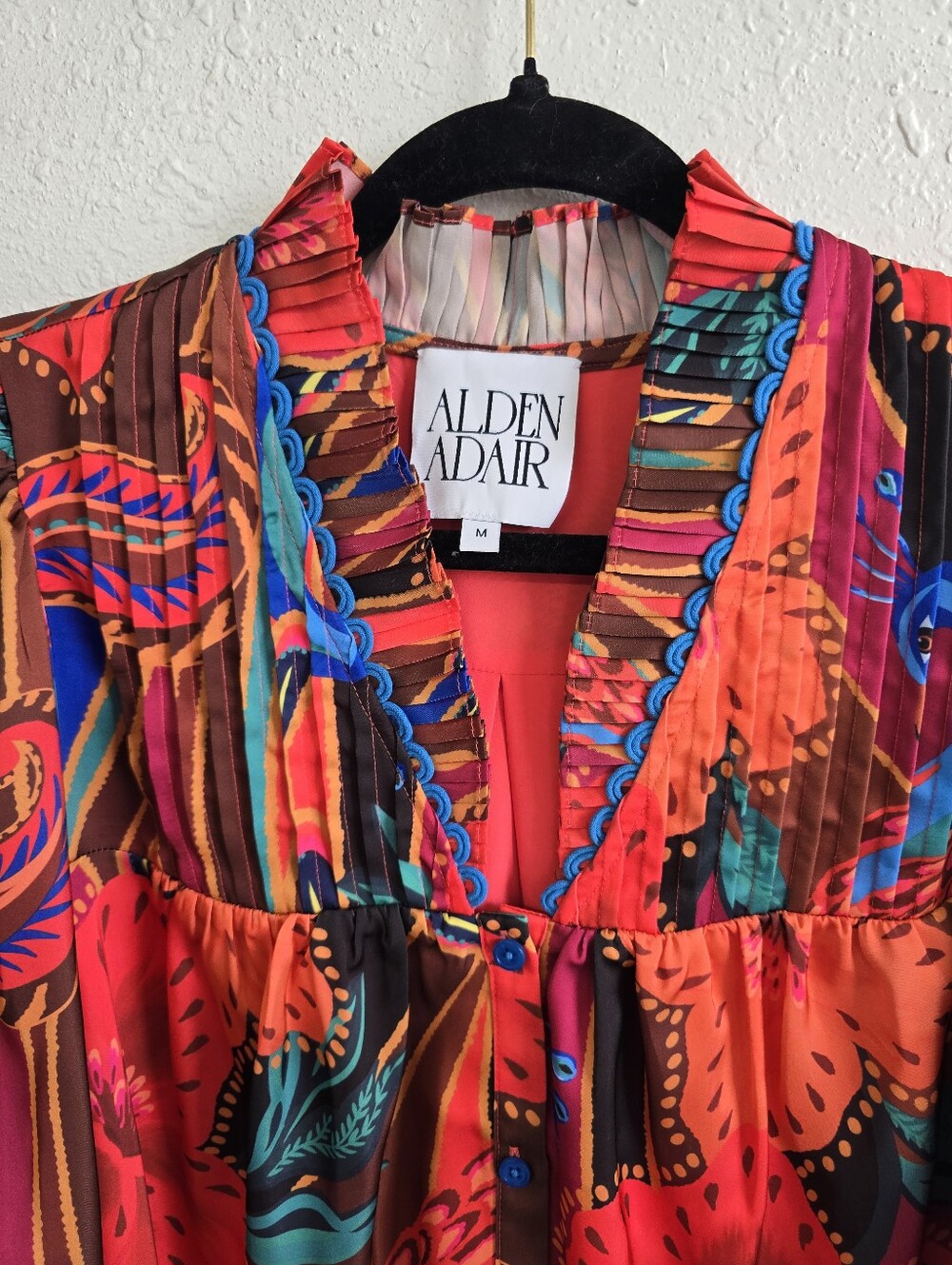 Alden Adair Colorful Floral Paisley Peacock Pleated Blouse Size Medium - Picture 5 of 7